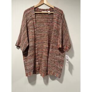 NEW Alfred Dunner Open Cardigan Knit Sweater Cotton Blend Pink Multicolor 1X JL